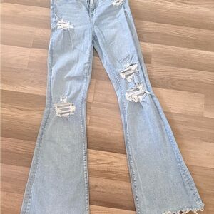 American Eagle Outfitters Light Blue Distressed Flare Jeans